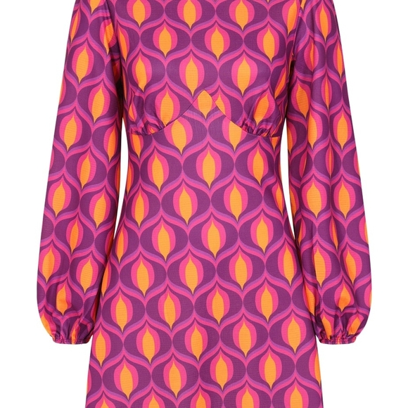 Women’s Pink Retro Print Mini Dress - Picture 3 of 5